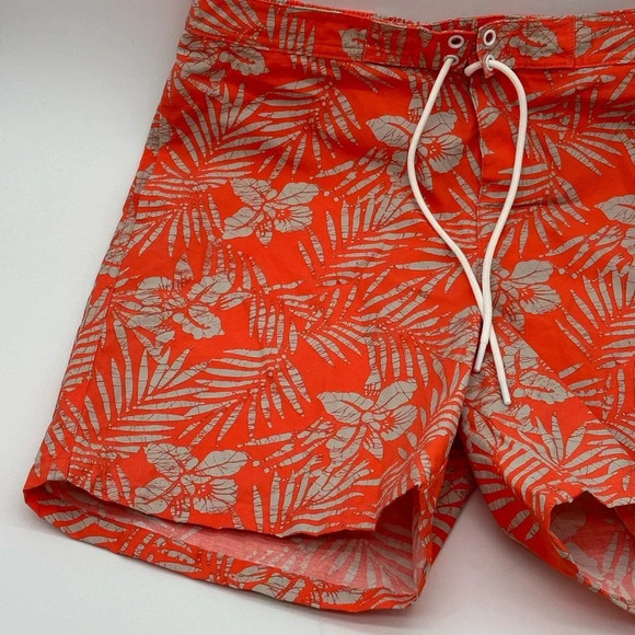 28 Palms Men's Hawaiian Tropical Print 33” Waist Orange Board Shorts Drawstring - Picture 3 of 5